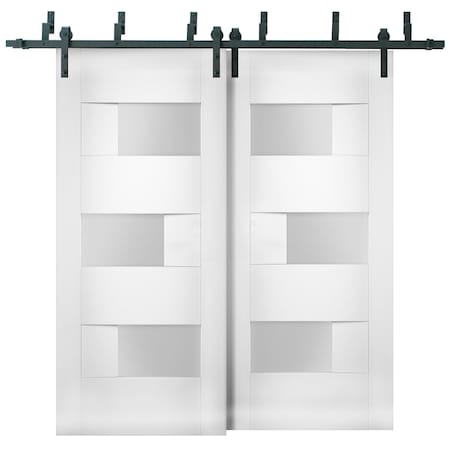 Vdomdoors Sliding Closet Opaque  Bypass 56x84" / Sete 6933 White Silk / Modern 6.6' Rails Hardware Set / Wood SETE6933BBB-WS-5684